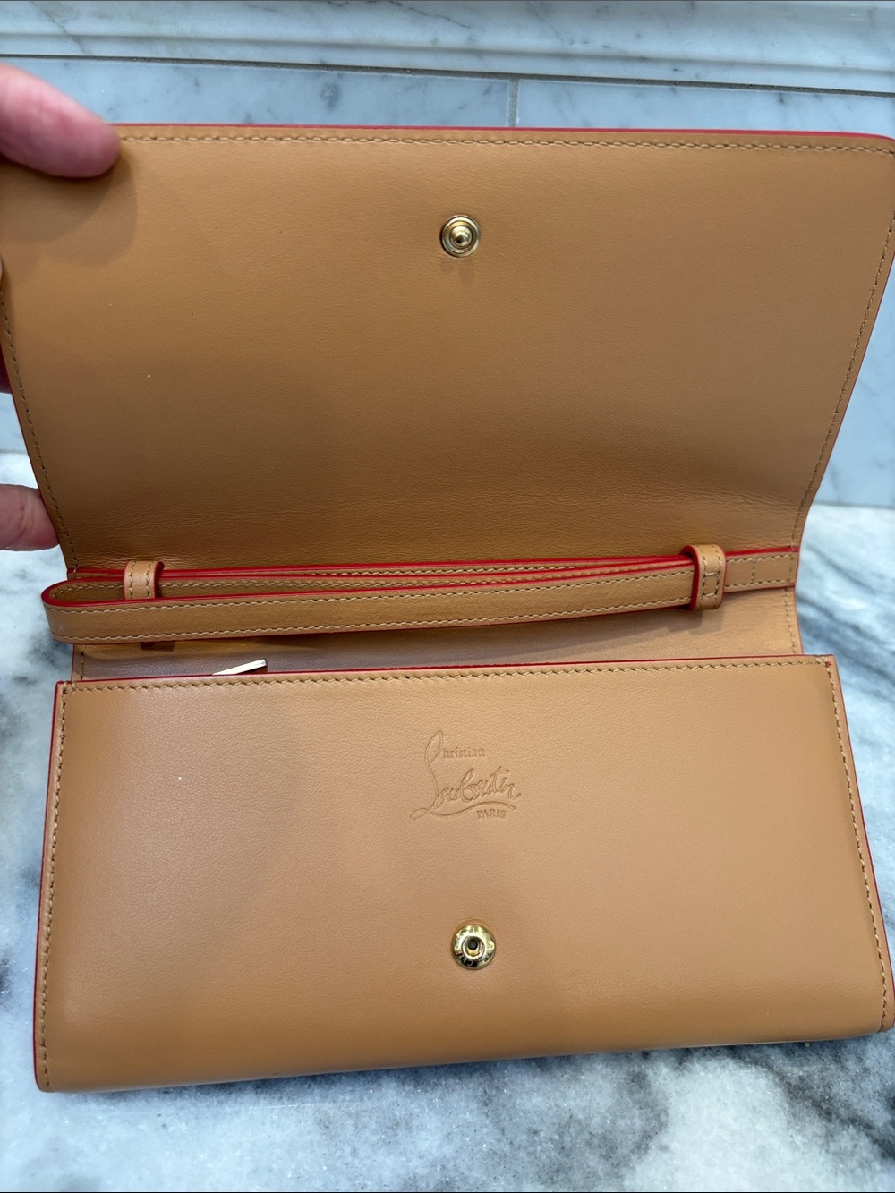 Christian Louboutin Tan Leather Clutch with Gold Spikes - Picture 4 of 8